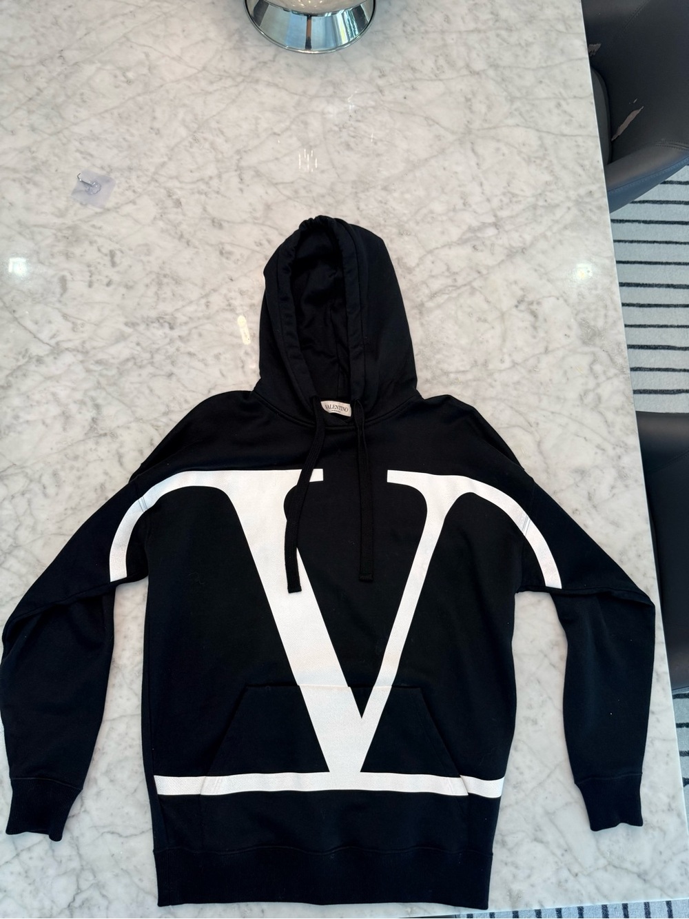Valentino Black Hoodie with Ivory Logo Tag